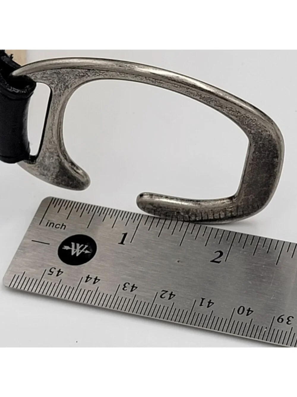 Black Embossed Leather Belt With Silver-Tone Horseshoe Buckle Adjustable Design